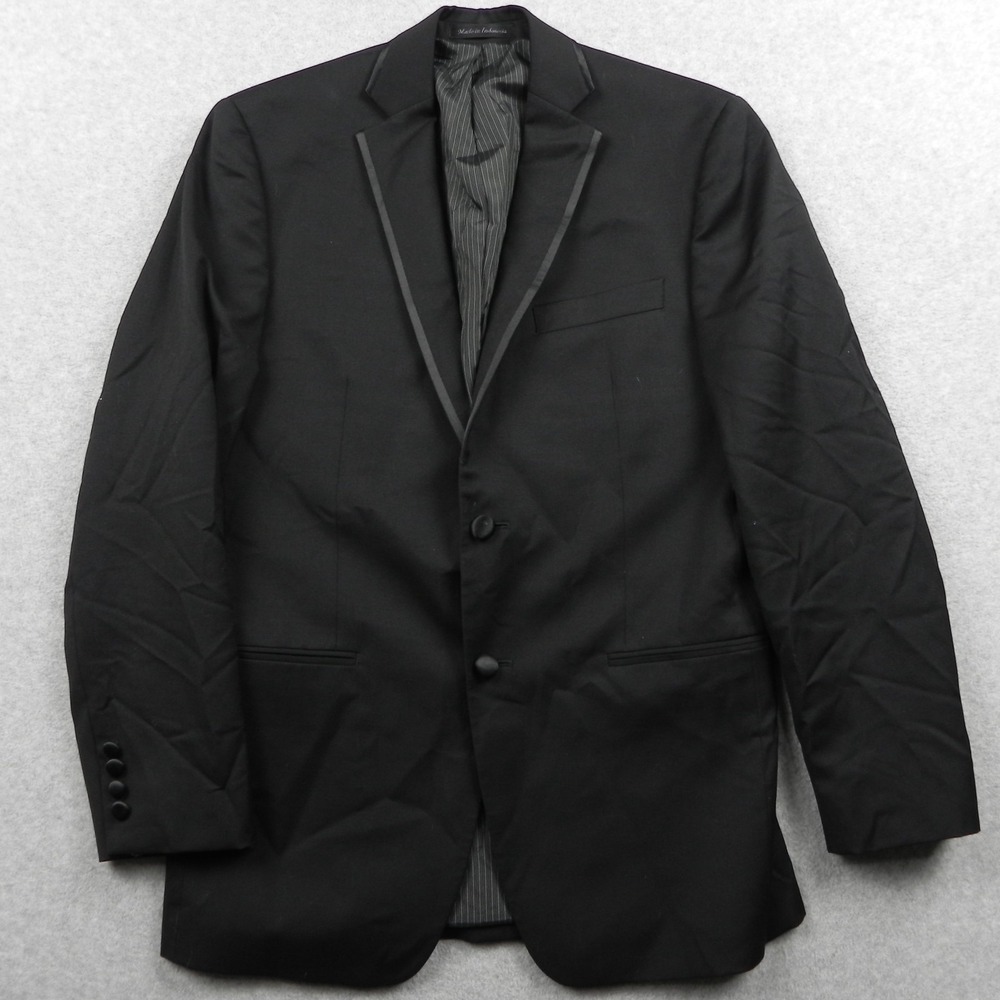 Calvin Klein Blazer Mens 36R Wool 2-Button Tuxedo Suit Jacket Coat Formal Black
